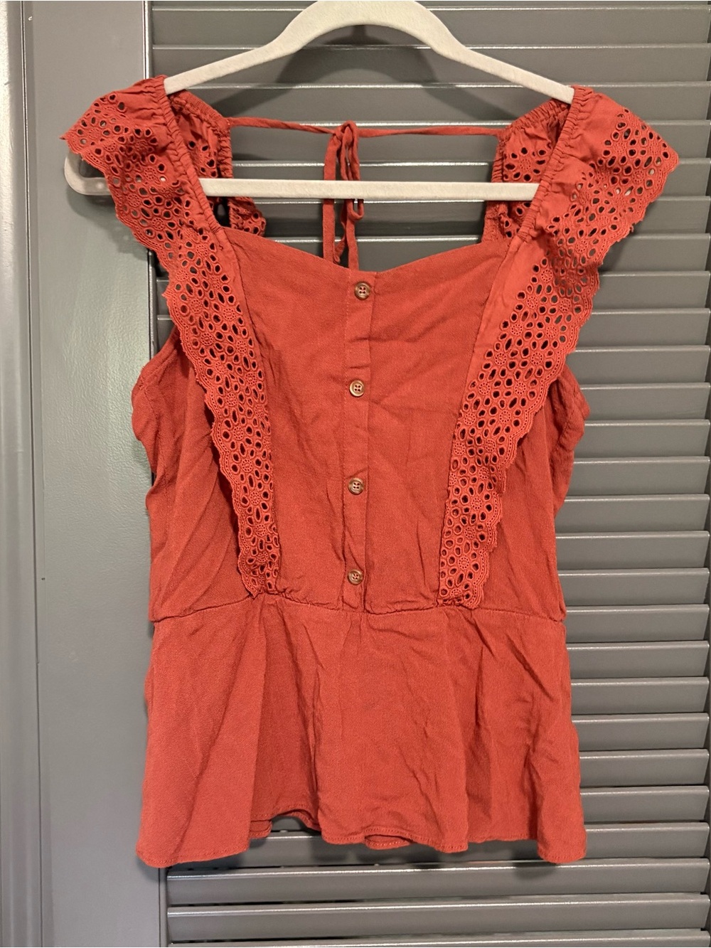 Women’s Eyelet Ruffle Tank Top - Rust